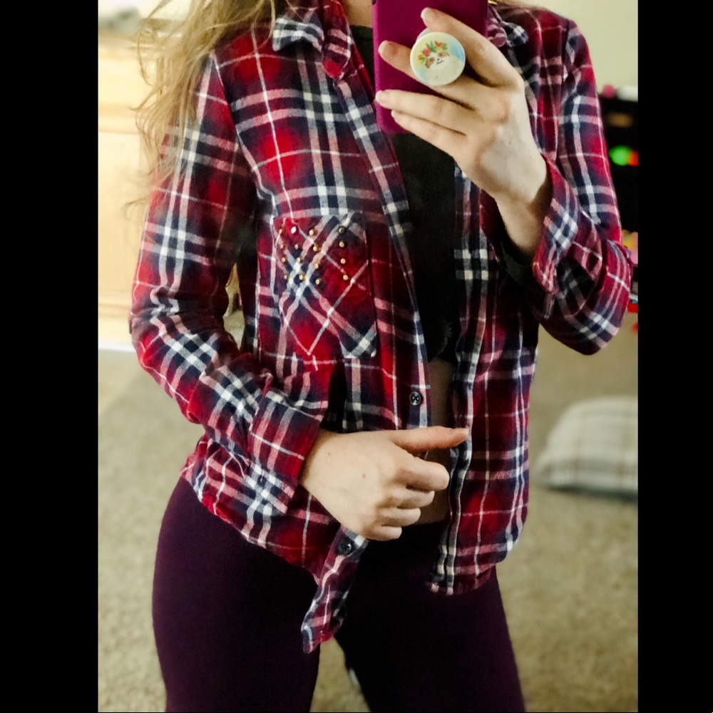 Red, white, and blue plaid Flannel button up